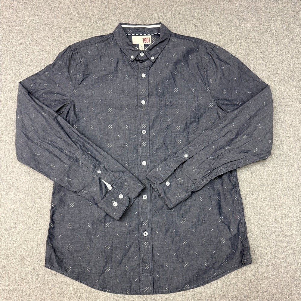 1901 Button Down Shirt Size Medium Blue Long Sleeve Arrow Print Cotton Casual